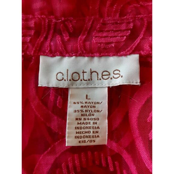 C.l.o.t.h.e.s. Blouse Red Size L Womens Long Sleeve Sheer Collared Burn Out - Picture 4 of 13